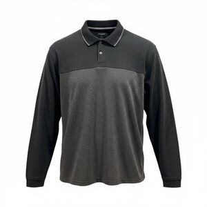 Van Heusen Black Gray Long Sleeve Polo Shirt XXL
